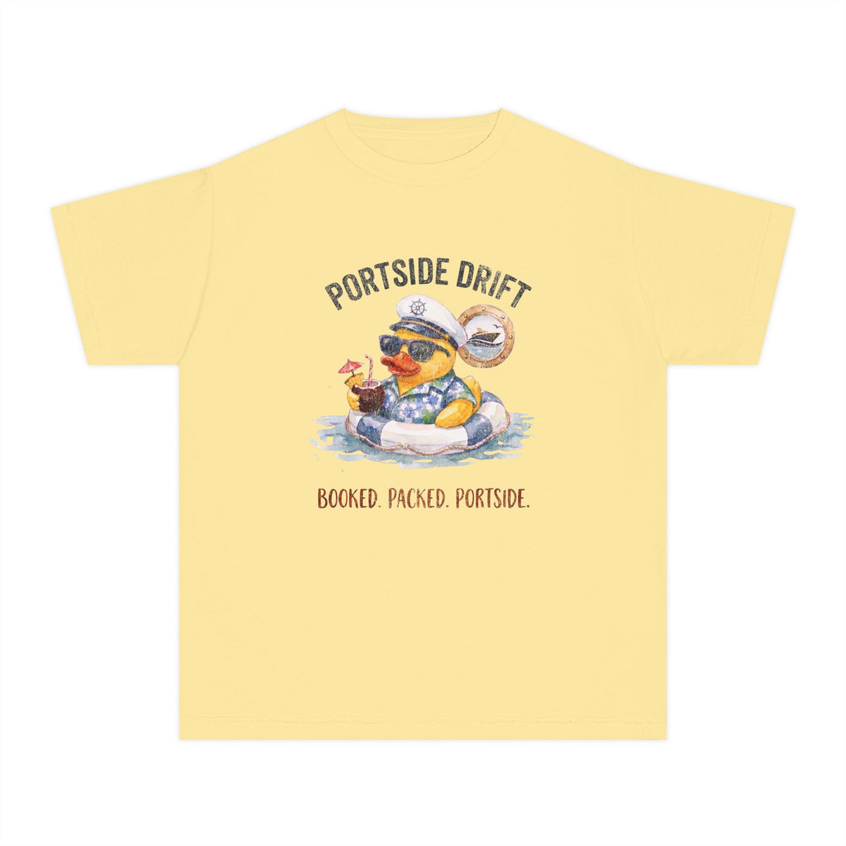 Youth Tee — "Portside Drift" (Booked. Packed. Portside.)